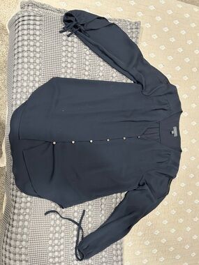 The Limited Navy Button-Front V-Neck Blouse